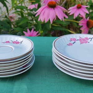 Vintage Riga porslinsset med desserttallrikar, Sakura Floral (13 delar)