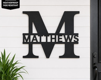 Custom Split Letter Monogram Sign – Personalized Last Name Wall Decor – Modern Black PVC Monogram – Farmhouse Front Door Sign