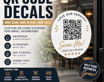 QR Code Decal for Business | Custom QR Code Sticker | Scan to Pay, Review, Menu | Waterproof Vinyl Window Decal for Small Business