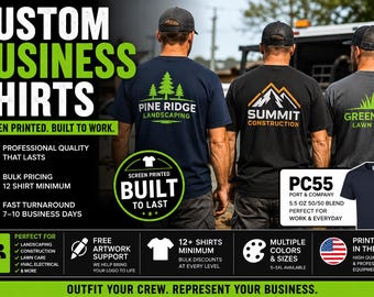 Custom Company Shirts Bulk Order | Screen Printed Work Shirts | Business Uniform T Shirts | Landscaping Crew Shirts | Construction Tees