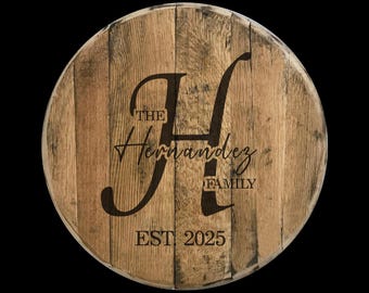 Wooden Wedding Guest Book - Personalized Bourbon Barrel Head Wedding Guest Book - Engraved Wood Sign