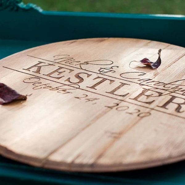 Wedding Guest Book - Barrel Head Guest Book - barrel head sign - barrel head personalized - barrel top guest book - barrel head engraving