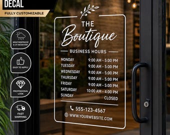 Custom Business Hours Window Decal – Storefront Vinyl Lettering – Personalized Shop Hours Sign – Door Hours Sticker