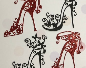 Stiletto Shoes Die Cuts Black & Red   Card Making Card Toppers Crafts Scrapbook Decoration