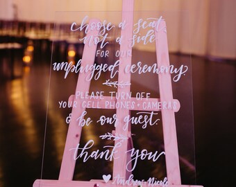 Custom acrylic unplugged sign, acrylic unplugged ceremony sign, unplugged wedding sign, acrylic unplugged wedding sign