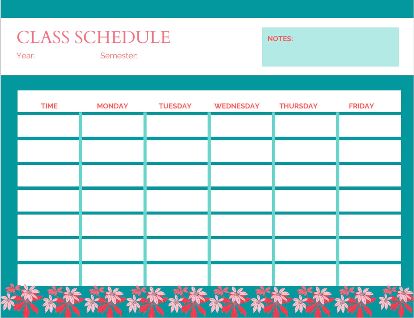 Class Schedule for Teens Etsy