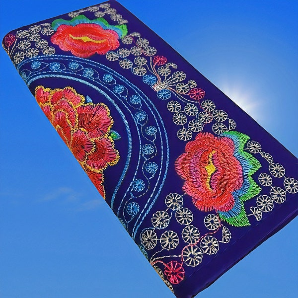 Vietnamese Handcrafted Embroidered Long Wallet Purse Flower Purple