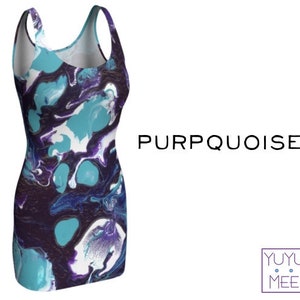 Bodycon Dress, Rave, Festival, Psychedelic Art, &quot;Purpquoise&quot;