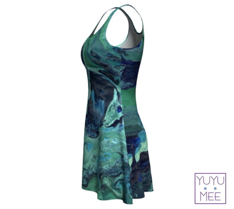 Jade Juice Flare Dress Swirl Paint Pour