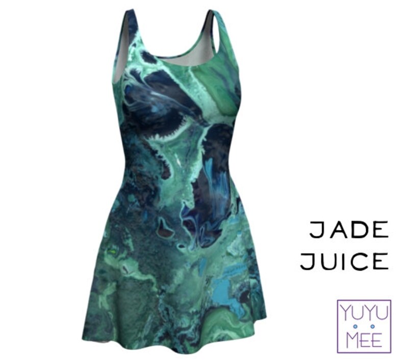 Jade Juice Flare Dress Swirl Paint Pour