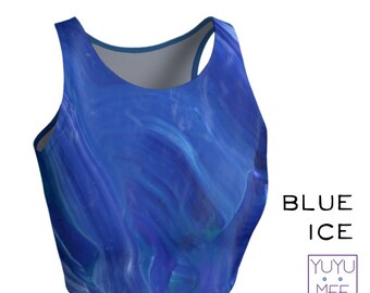 Crop Top, Yoga Top, "Blue Ice"