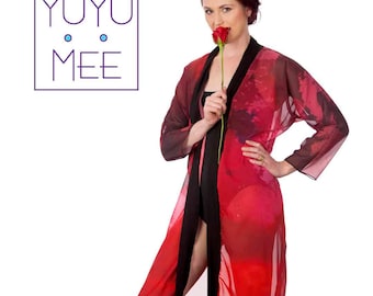Valentinstag Männer, Frauen lange Kimono Robe, "Herzschlag"