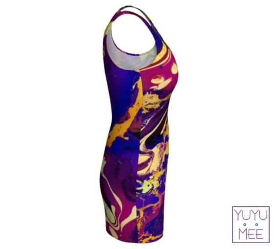Rave Purpquoise Bodycon Dress Psychedelic Art Festival