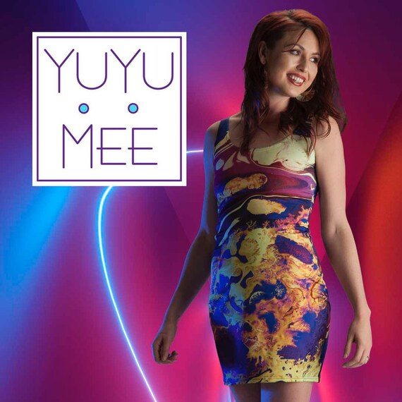 Rave Purpquoise Bodycon Dress Psychedelic Art Festival