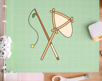 Animal Crossing Flimsy Net & Fishing Pole Clip Art - Clipart Digital Download (SVG, EPS, PNG)