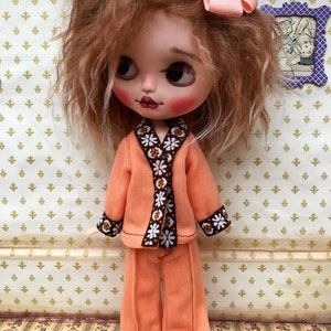 Blythe Vintage 1970&#39;s Hipster Trouser Suit &#39; Peachy Perfect &#39; Truly Vintage Custom Clothing  Free Shipping