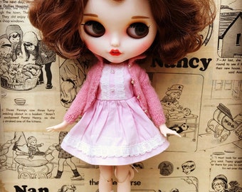 Blythe Vintage Kleid Set ' In der rosa ' wahre Vintage Kleid & Strickjacke