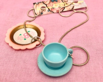 Vintage Doll Charm, Barbie Core, Accessories Themed Necklace, Teacup & Barbie Plate.