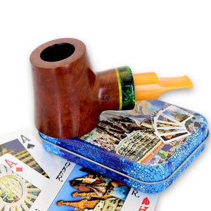 Nosewarmer Poker Shape Briar Tobacco Pipe Smooth Finish Handmade with Beautiful Green Color Acrylic Ring and Yellow Stem for 9 mm Filter