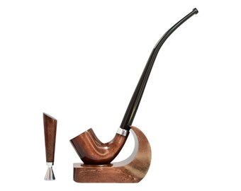 Long stem smoking tobacco wooden pipe - churchwarden handmade pipe kit -Sherlock Holmes set with stand and tamper - Father's day gift