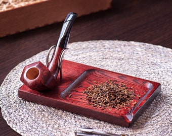 Nouveau support de pipe en LIMITÉ pour 1 bol pour fumeur avec plateau à tabac - Présentoir en bois pour ranger une pipe - Cadeau pour fumeur