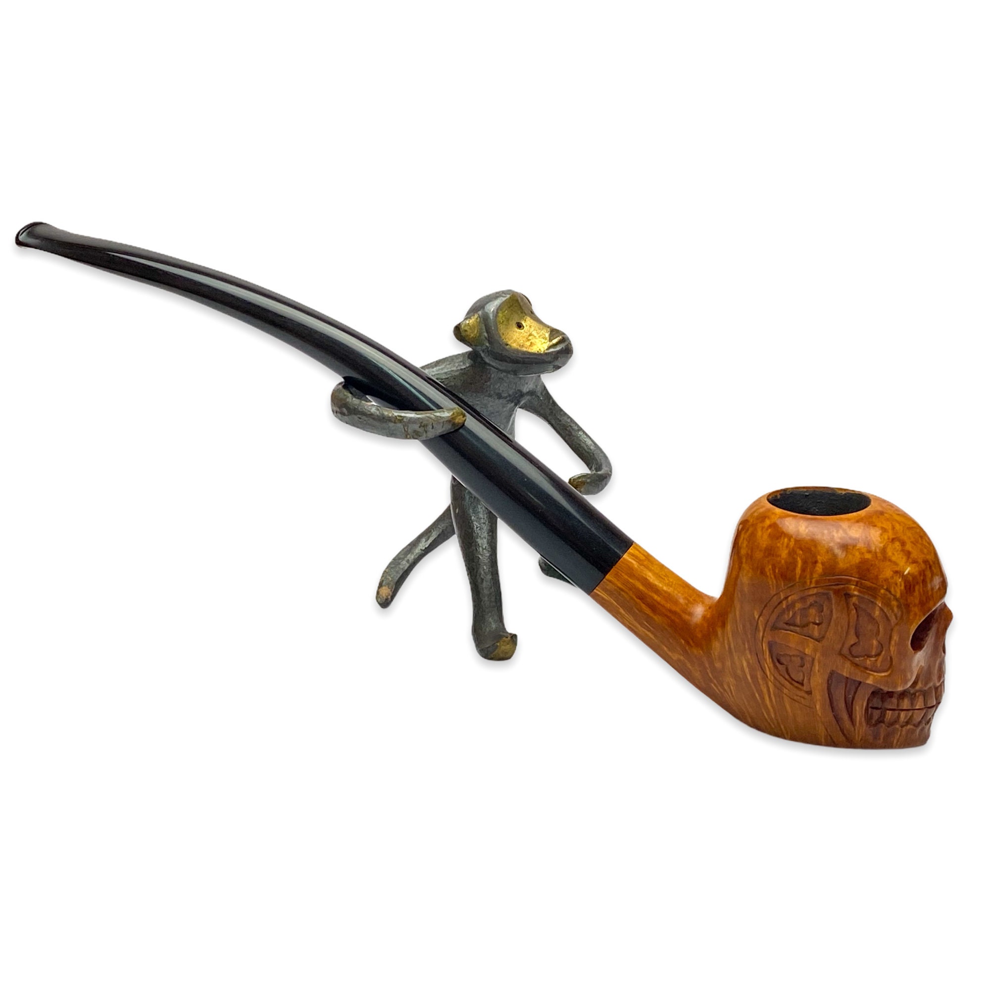 Briar wood skull tobacco pipe hand carved Churchwarden long Etsy