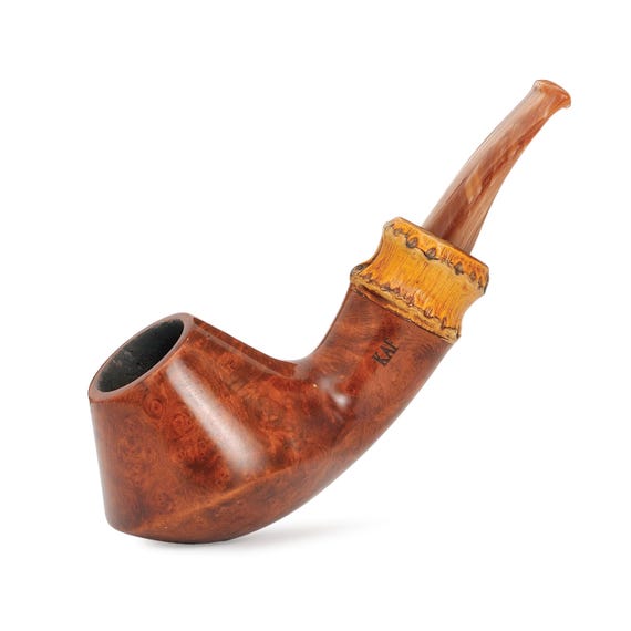 Artisan Briar Wood Smoking Pipe for Tobacco Volcano Shape Bowl With Bamboo  Shank and Acrylic Stem Handmade in Ukraine by Kafpipe
