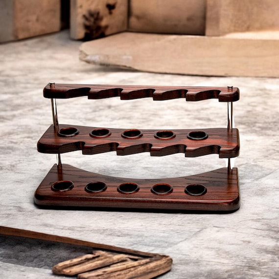 Pipe Stand Wooden for 10 Smoking Pipes Tobacco Pipe Rack 10 Slots Design  Handmade From Ash Wood by Kafpipe Display Pipe Stand Holder Rest