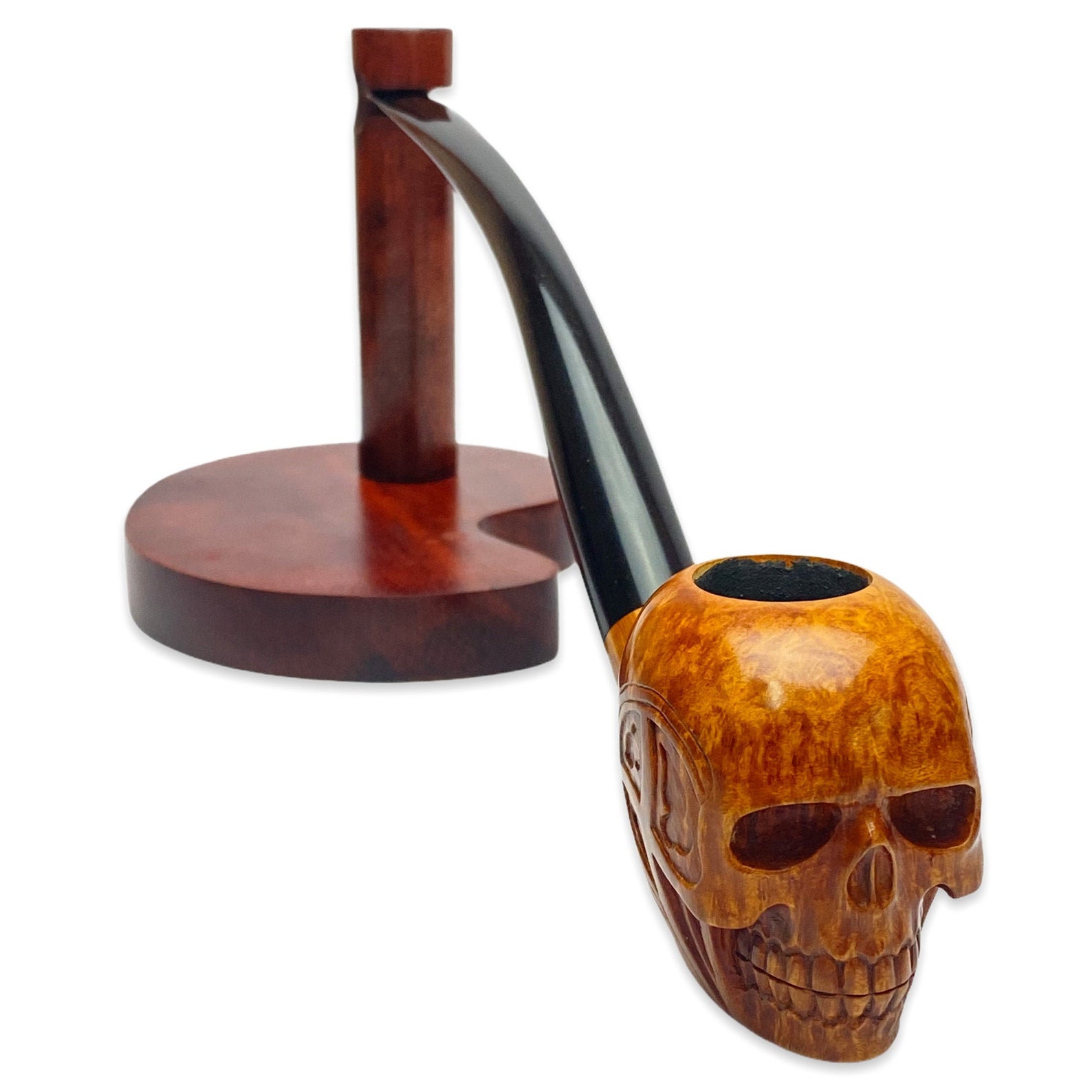 Briar wood skull tobacco pipe hand carved Churchwarden long Etsy