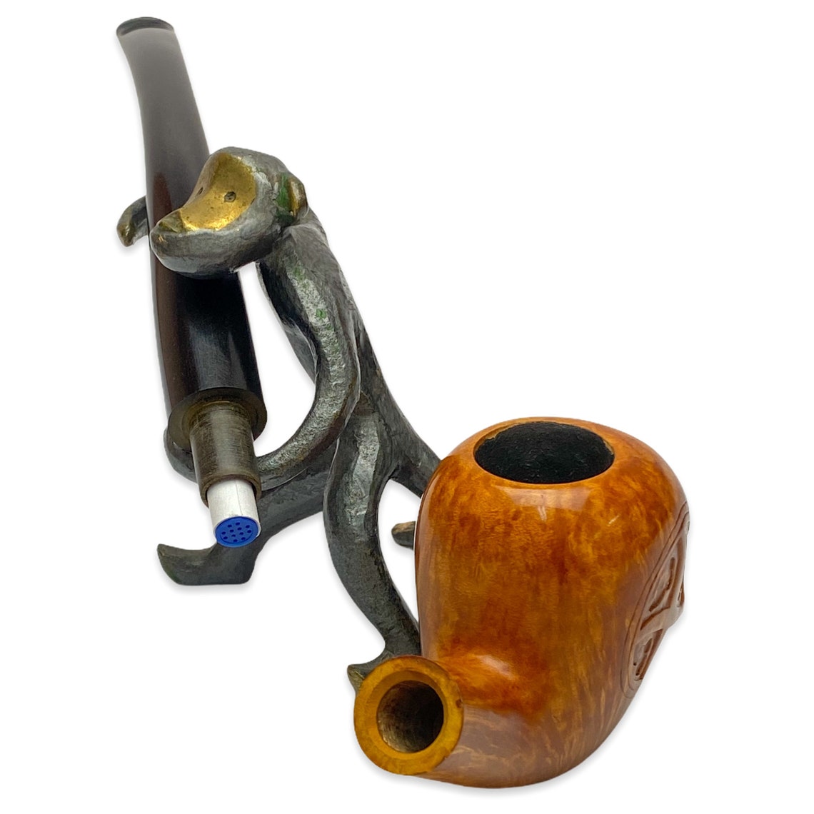 Briar wood skull tobacco pipe hand carved Churchwarden long Etsy