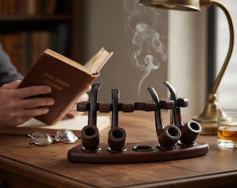 Tobacco Pipe Stand Designed for 5 Bowls - Wooden Pipe Holder fit Five Pipes