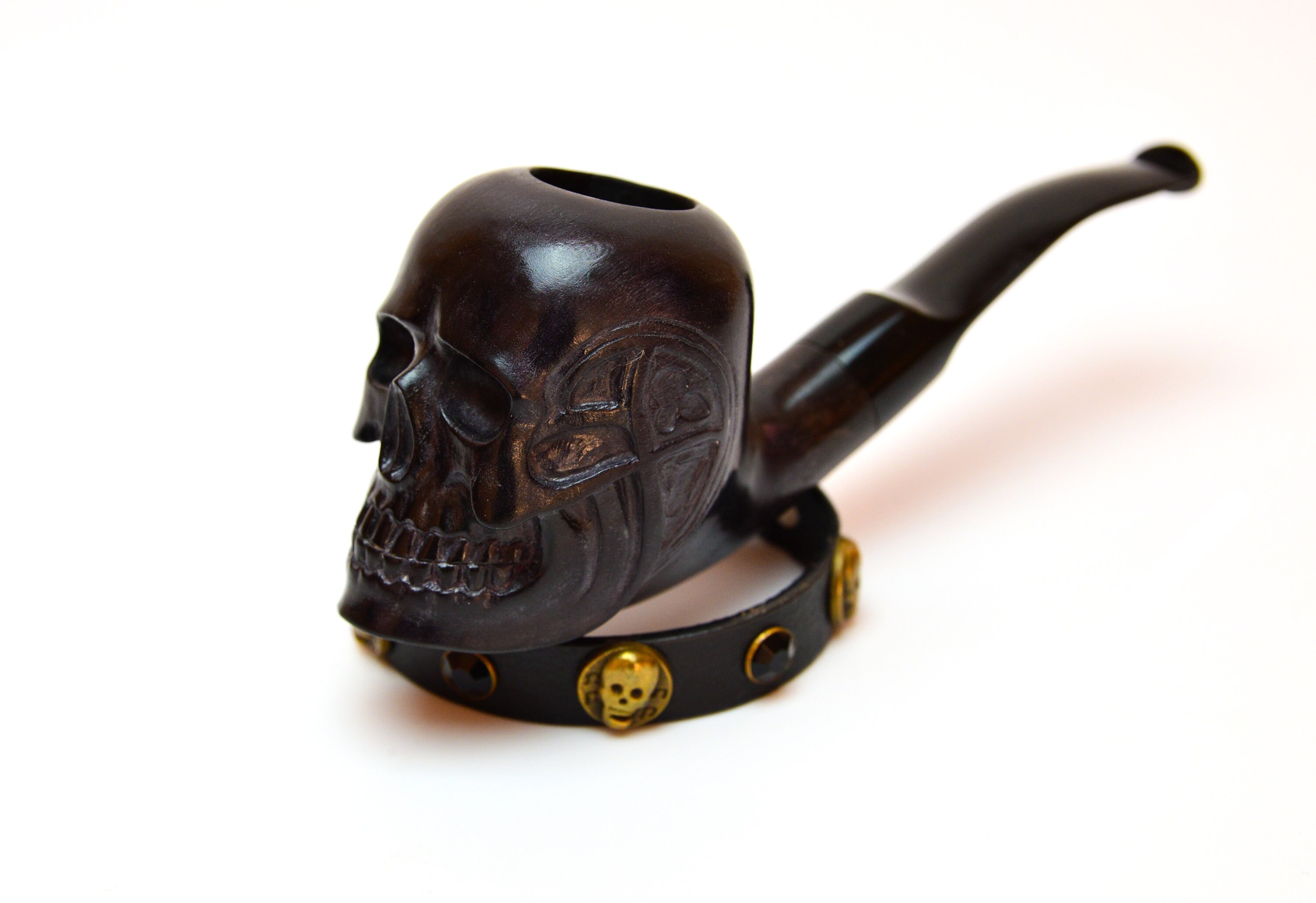 Skull Pipe Black Tobacco Pipe Carved Pipe Wooden Human Etsy