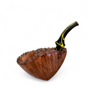 Plateau Briar Wood Pipe Unique Freehand Design Smooth Huge Bowl with Straight Flame Grain Artisan Handmade in Ukraine by KAF-pipe