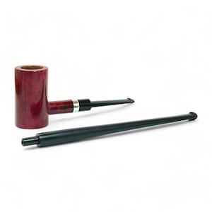 Tobacco Pipe Briar Wood Poker Shape with 2 Changeable Mouthpiece Stems Smooth Finish Bowl with Silver Ring Handmade by KAFpipe in Ukraine
