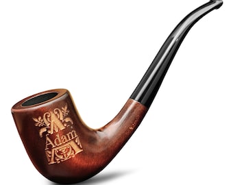 Engraved Pear Wood Tobacco Pipe Bent Sherlock Holmes Style