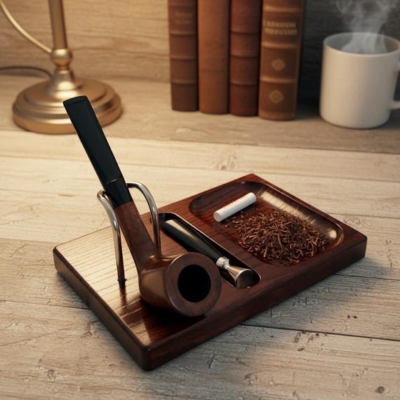 Wooden Pipe Stand for 1 Smoking Bowl With Valet for Mixing Tobacco Fit  Tamper