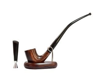 Churchwarden wooden handmade smoking tobacco pipe with tools - important accessories stand and tamper - long stem pipe for smoker