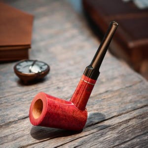 Tobacco Pipe Briar Wood Straight Poker Shape Smooth Finished with Silver Ring Handmade in Ukraine by KAFpipe - Best Gift for Daddy