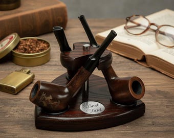 Supporto per pipa da tabacco in legno fatto a mano per 3 pipe da fumo con incisione personalizzata