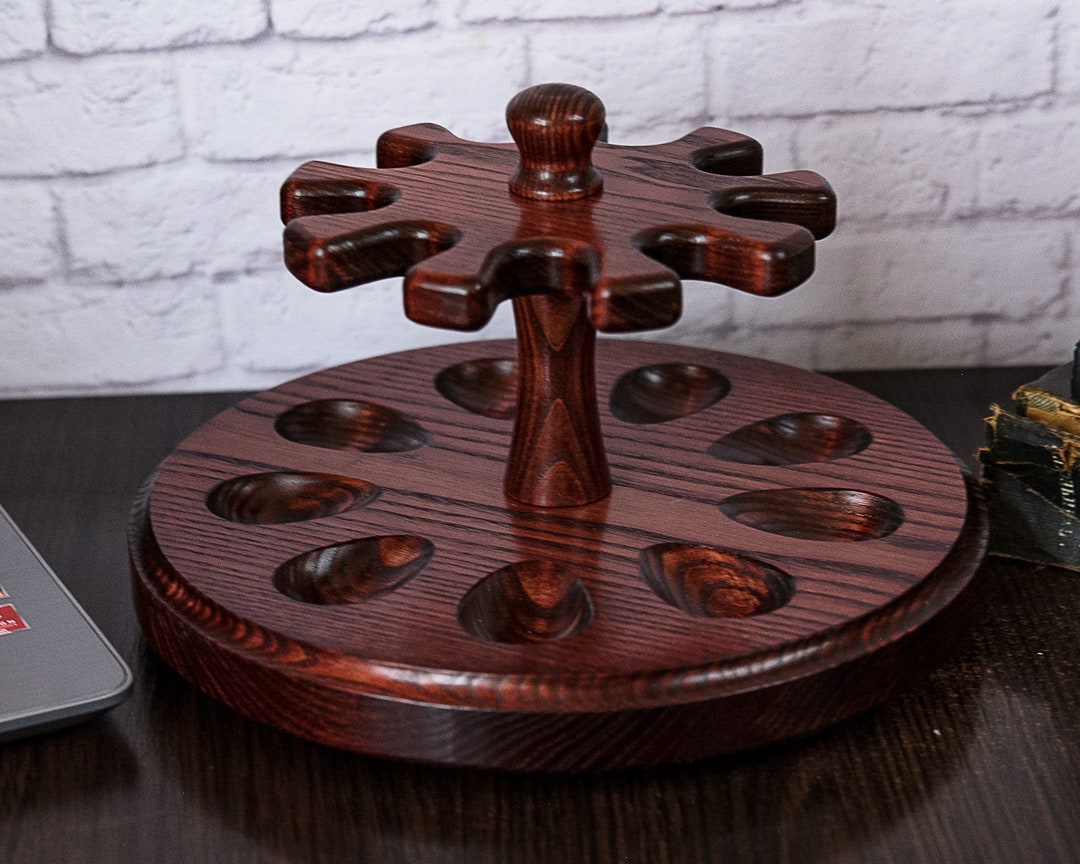Rotating Smoking Pipe Display Stand 9 Slots Wooden Pipe Rack Holder for
