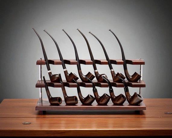 Tobacco Pipe Stand 12 Pipes Display Handmade Ash Wood