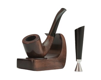 Smoking tobacco wooden handmade small pipe with accessories for smoker - sherlock holmes set with stand and tamper - kit for beginner smoker