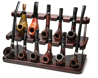 Universal pipe stand for 11 tobacco pipes - Wooden pipe rack 2 level design handmade from ash tree wood by KAF - Christmas gift for smoker