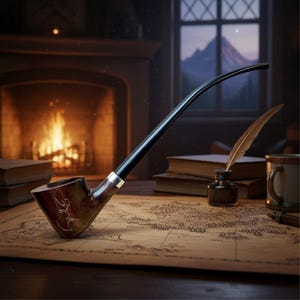 Pipa de tabaco de tallo largo estilo Churchwarden con nombre grabado en fuente élfica inspirada en ESDLA