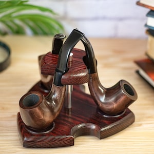 Tobacco Pipe Stand for 3 pipes - Wooden Pipe Holder Rack for classic , churchwarden pipes - Smoker&#39;s gift - Fast USA shipping