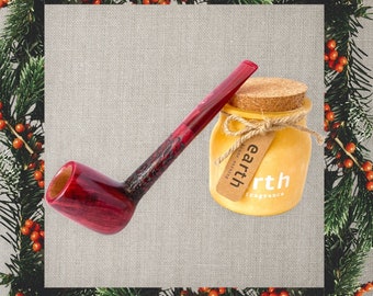 Red Briar Tobacco Pipe for Smoking Straight Acrylic Stem Pipe with Rusticated Shank - Handmade Wooden Briar Wood - Christmas Gift for Smoker