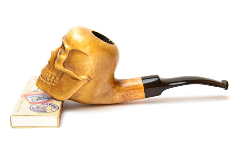 Hand carved pear wood Tobacco pipe Skull Wooden smoking bowl Gift for man Smoker Pirate pipe Gift for Goth Halloween pipe