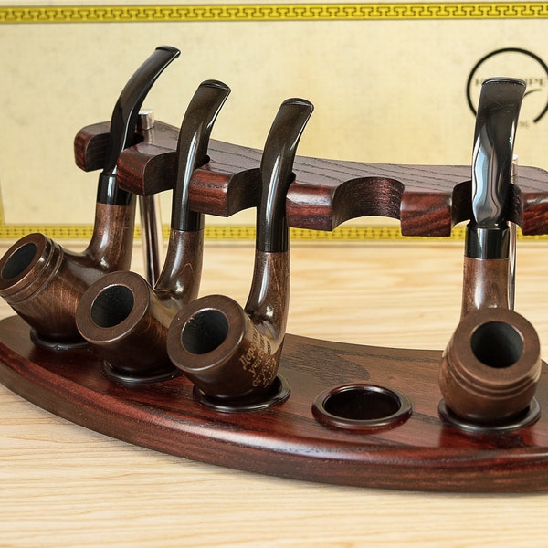 5 Pipe Tobacco Stand Display Holder for 5 Smoking Bowls - Pipe Rack Handmade Solid Wood Ash-tree - Pipe Smokers Gift Accessory - Pipe Rest