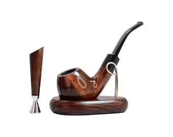 Smoking tobacco apple bent pipe handmade wooden Sherlock Holmes pipe set with tamper and stand