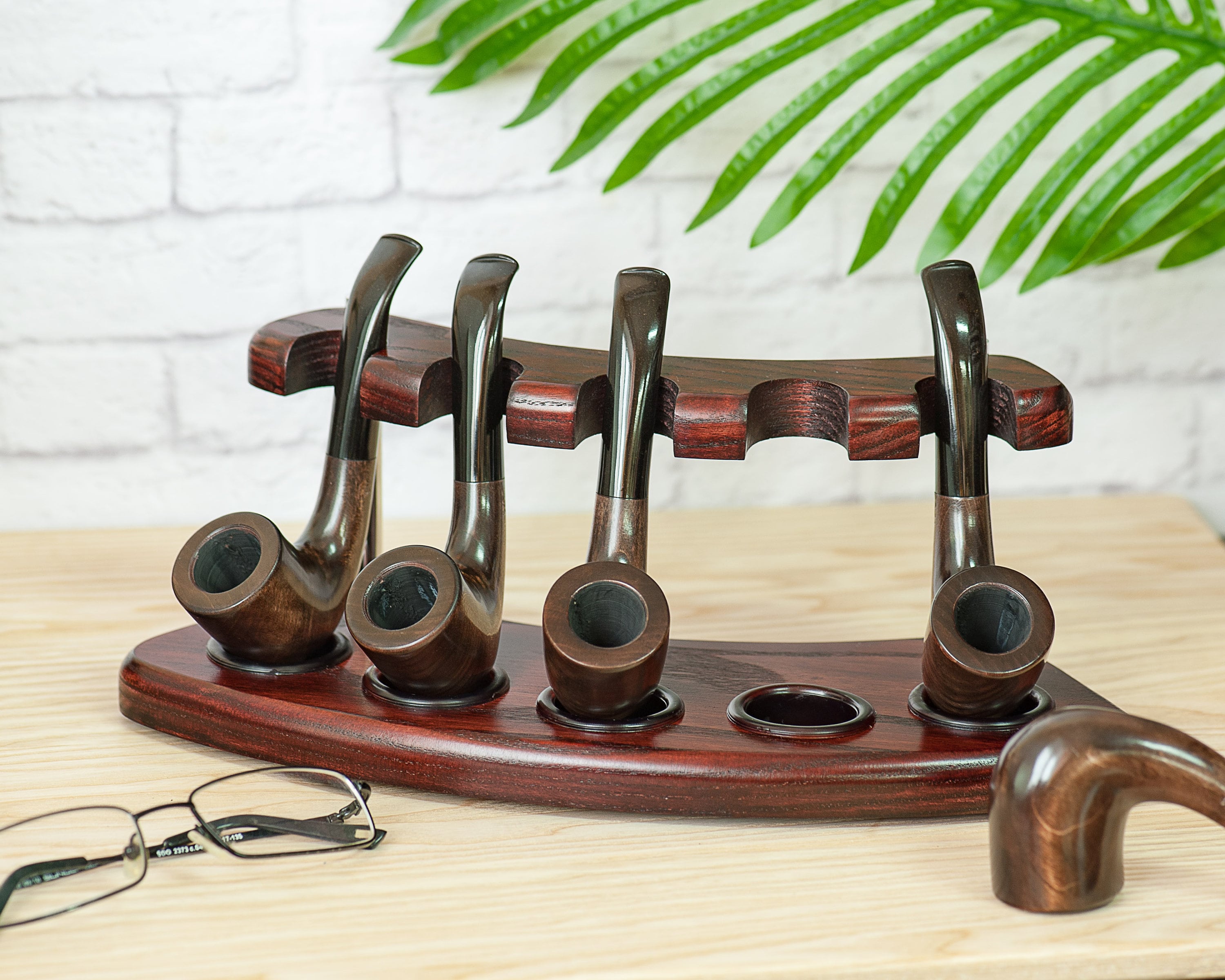 Tobacco Pipe Rack for 5 Smoking Pipes Pipe Stand Holder Made of Solid  Ash-tree Wood 5 Slots Designed With Rubber Rings Pipe Rest Kafpipe 